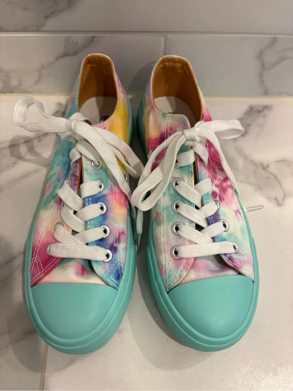 Tie-Dye Low-Top Sneakers with Aqua Sole